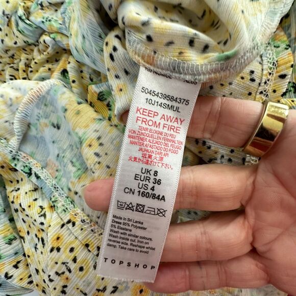 Topshop Cute Yellow Multi Color Ditsy Floral Off Shoulder Mini Puff Sleeve 4 - Picture 10 of 15